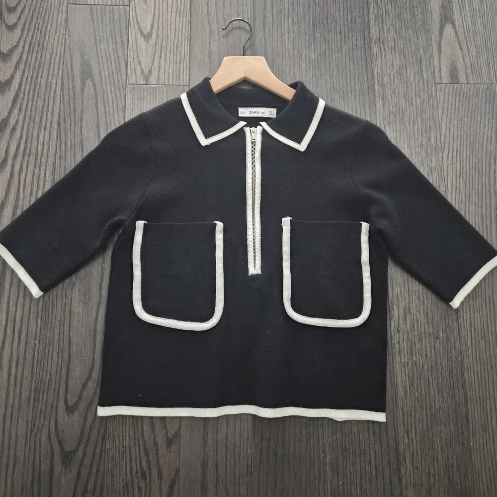 Zara Black Top with White Accents